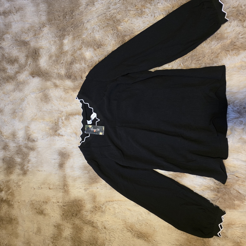 Black Long Sleeve Top with White Trim